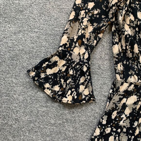 Free People Romper Women XS Extra Small All Right Raven Floral Ruffles Faux Wrap - Picture 3 of 13